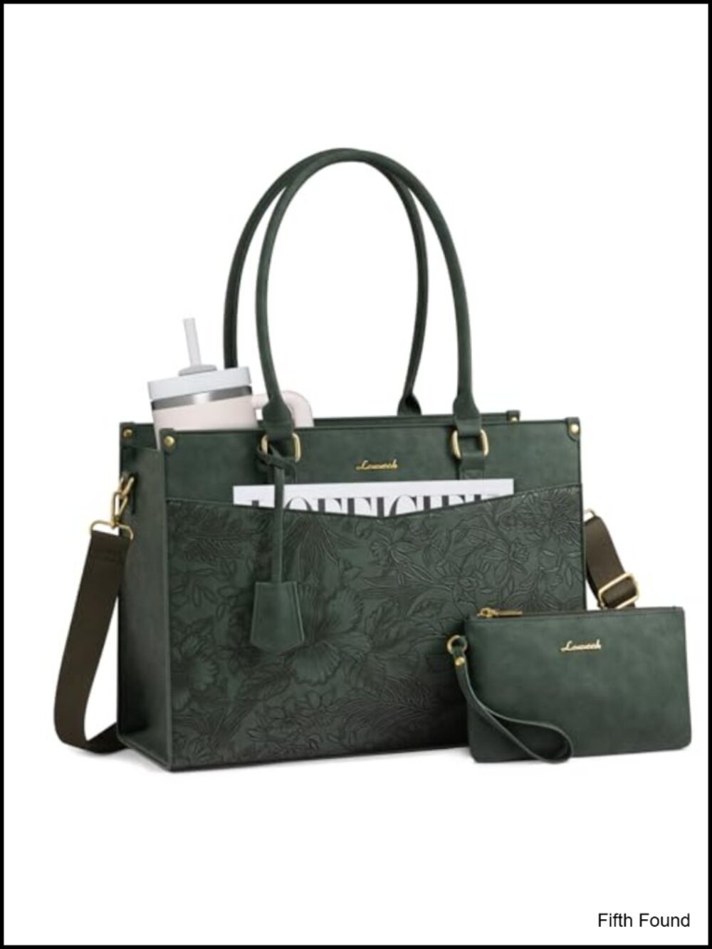 LOVEVOOK Waterproof Faux Leather Laptop Tote Bag with Clutch